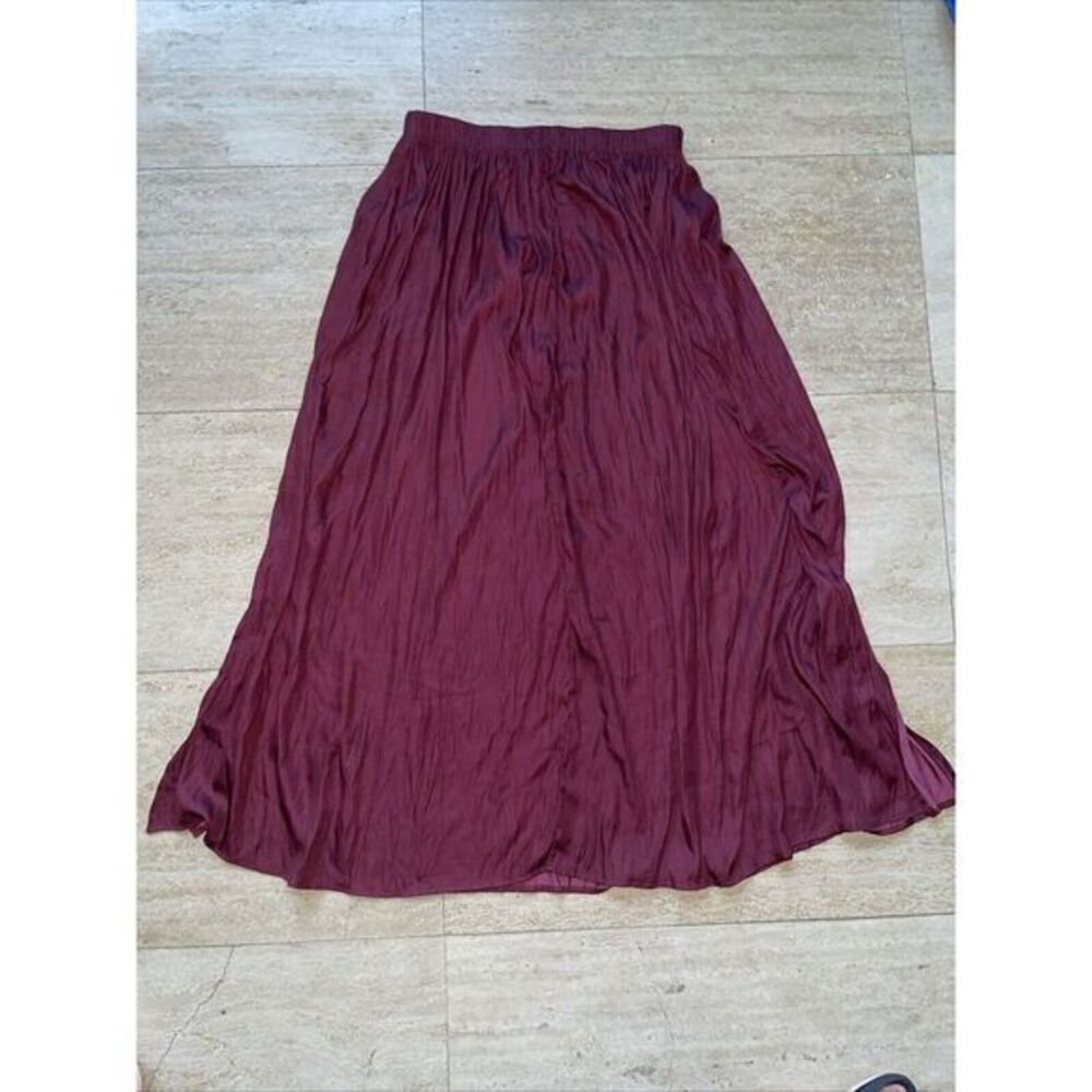Kori America Satin Maxi Skirt Women Size M Burgundy NWT Side‎ Slits - Picture 6 of 9